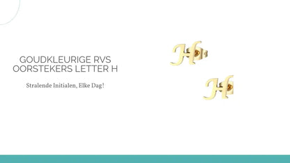 Goudkleurige RVS oorstekers Letter H by@Outfy