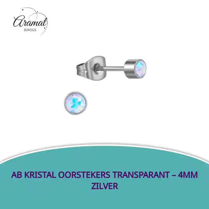 AB kristal oorstekers transparant &ndash; 4mm zilver by@Outfy