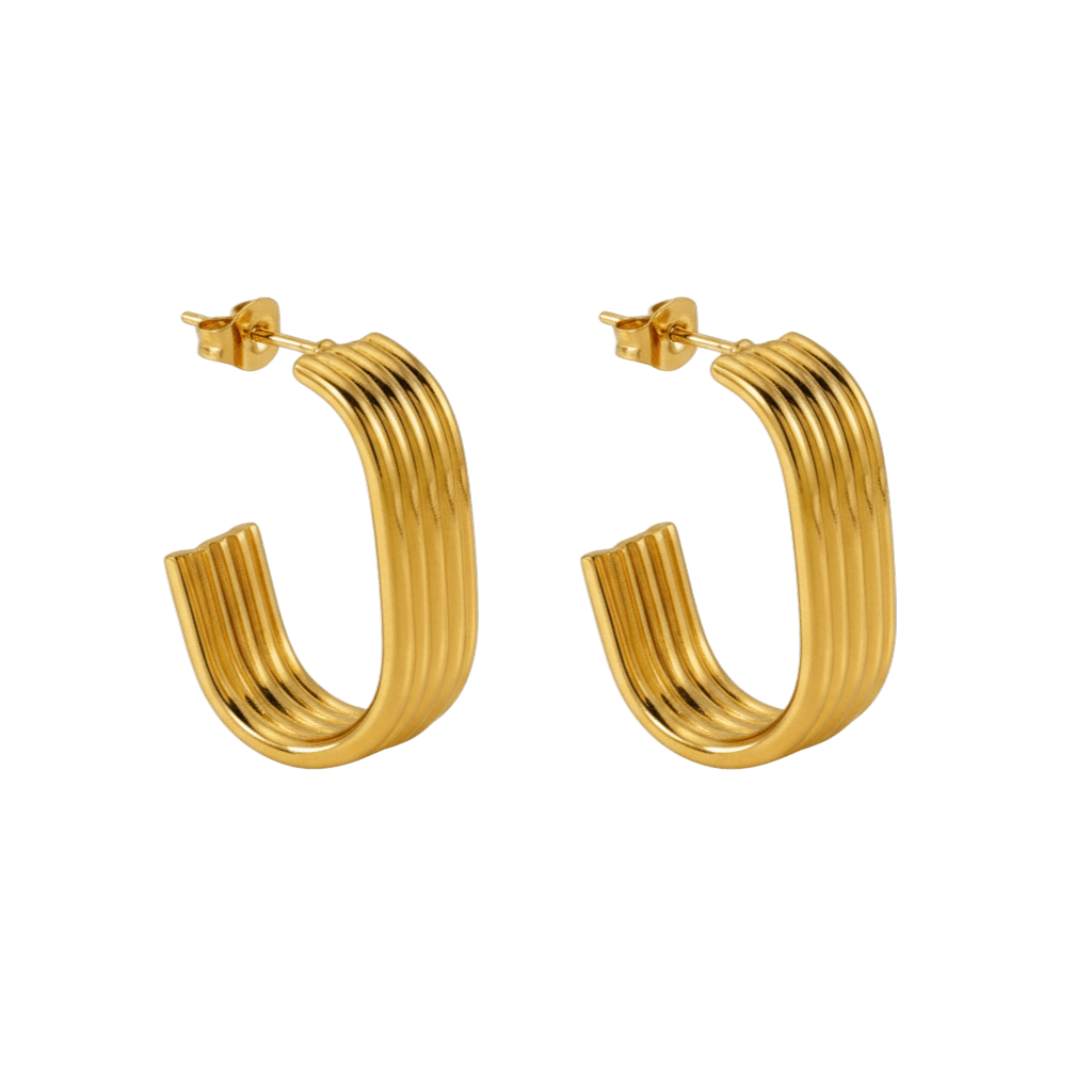 Rechthoekige Oorstekers Streepjesmotief Goudkleurig Staal - Aramat Jewels - RVS Sieraden - Oorbellen - cadeautip