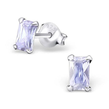 Sterling zilveren vierkante oorbellen met lavendel cubic