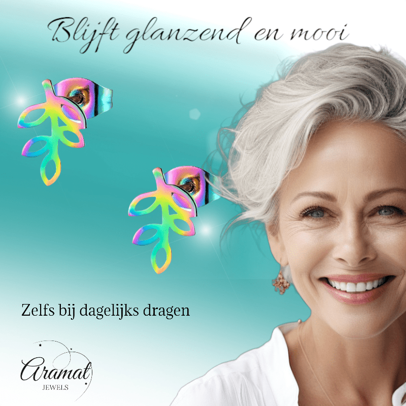 Regenboog blad oorbellen 11×7 mm - oor1959 - Oorbellen kopen# - 11mm - alles - blad