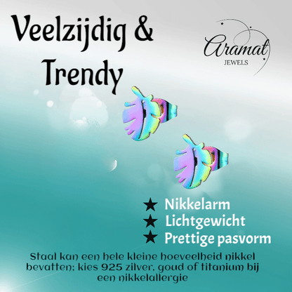 Regenboog blad oorbellen 9 mm - oor154 - Oorbellen kopen# - 9mm - alles - blad