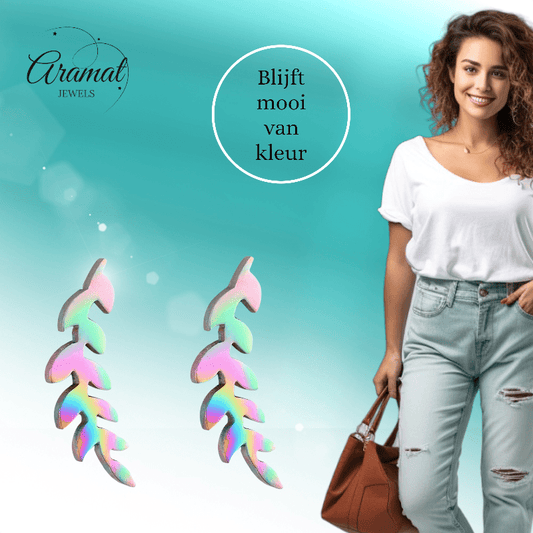 Regenboog blad oorstuds 12×4 mm - oor1989 - Oorbellen kopen# - 12mm - alles - blad