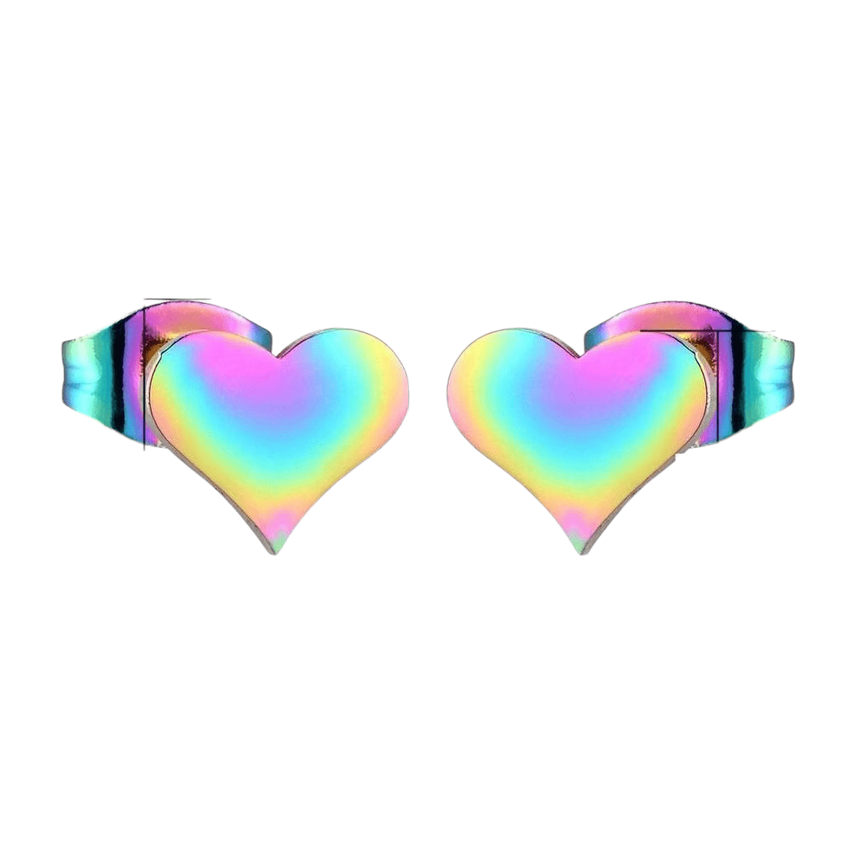Regenboog hartjes oorstekers – 9x8mm vrolijk RVS - Aramat Jewels - Oorbellen - cadeautip