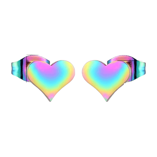 Regenboog hartjes oorstekers – 9x8mm vrolijk RVS - Aramat Jewels - Oorbellen - cadeautip