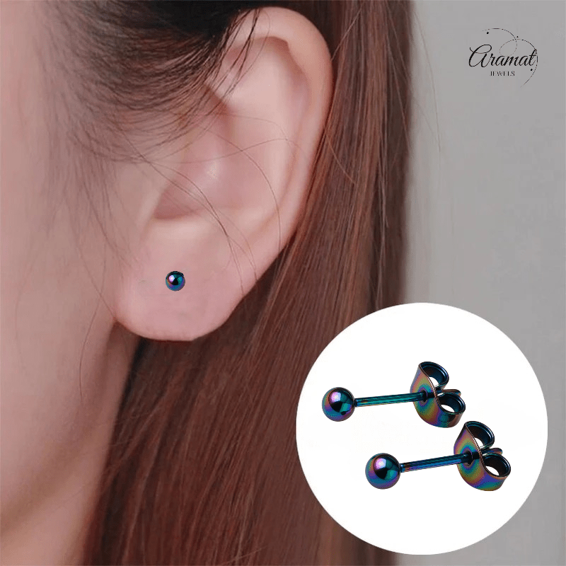 Regenboogkleurige bolletjes oorstuds 3 mm - oor4132 - Oorbellen kopen# - 3mm - alles - bolletjes