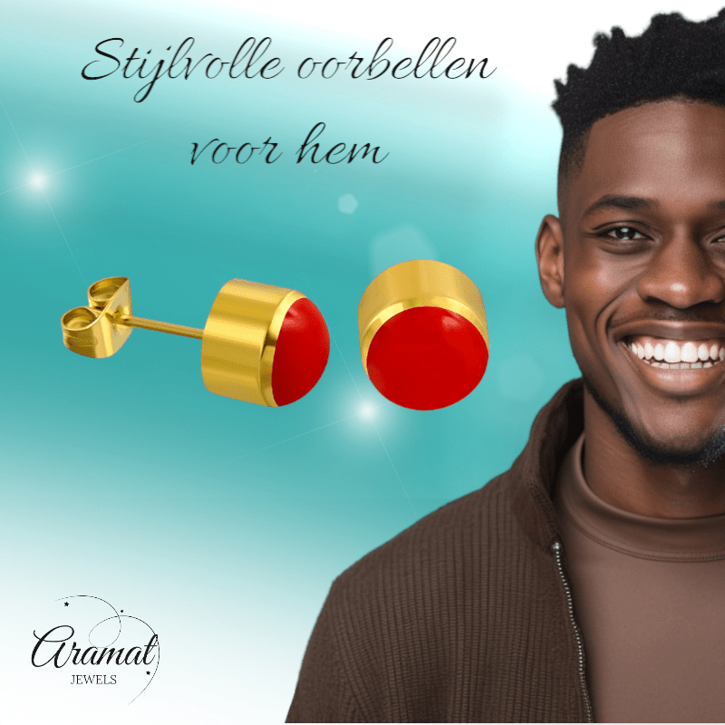 Rode Emaille Oorbellen met Goudkleurige Staal 4mm - oor2591 - ebe017 - Oorbellen kopen# - 4mm - alles