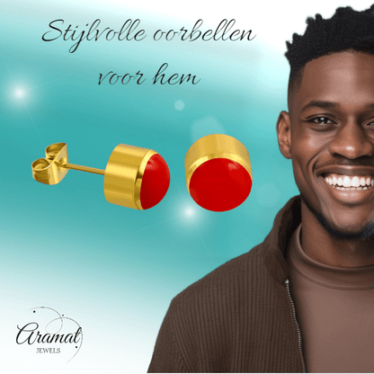 Rode Emaille Oorbellen met Goudkleurige Staal 4mm - oor2591 - ebe017 - Oorbellen kopen# - 4mm - alles