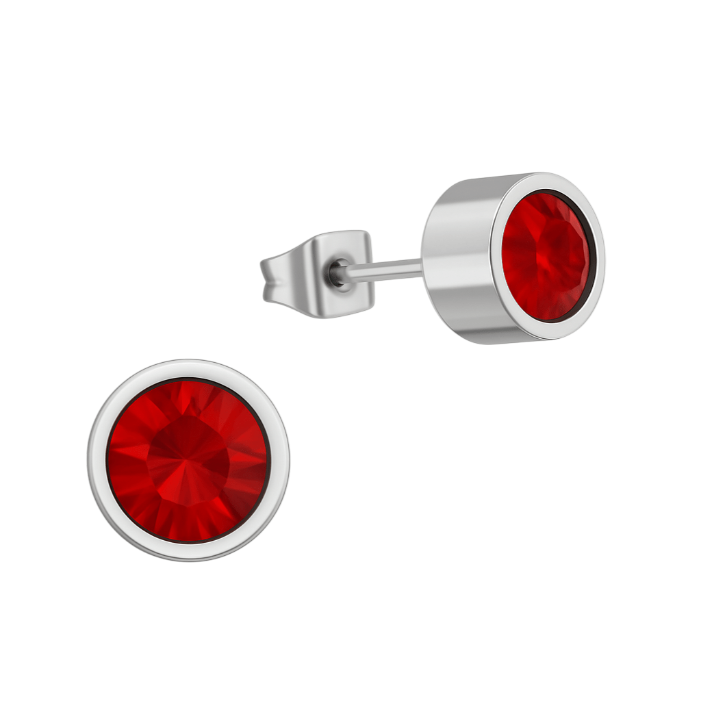 Rode kristal oorstekers – 5mm zilverkleur RVS - Aramat Jewels - Oorbellen - cadeautip