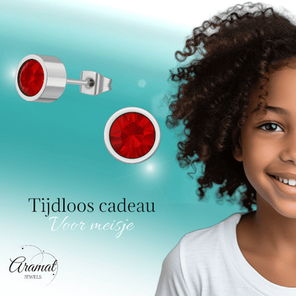 Rode kristal oorstekers – 5mm zilverkleur RVS - Aramat Jewels - Oorbellen - cadeautip