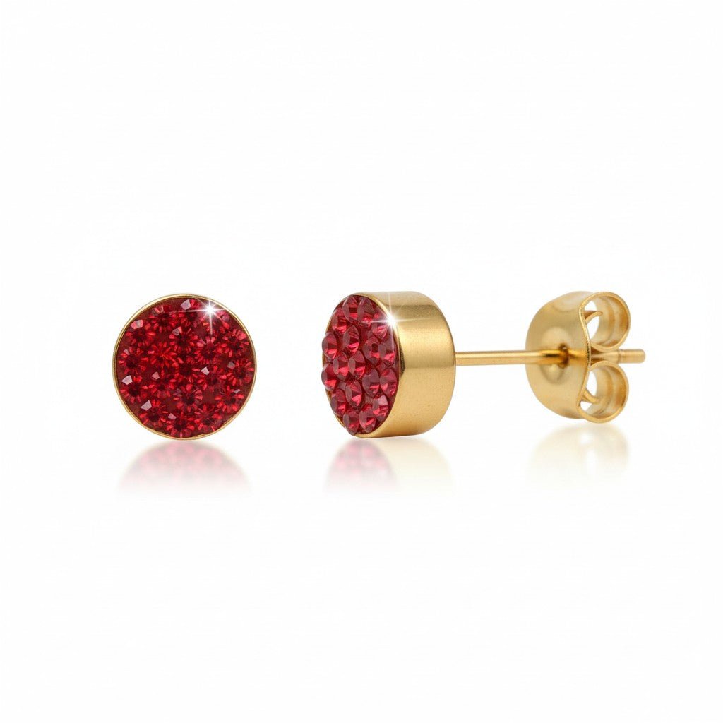 Rode kristallen oorstekers 6 mm – goudkleurig - Aramat Jewels - Oorbellen - cadeautip