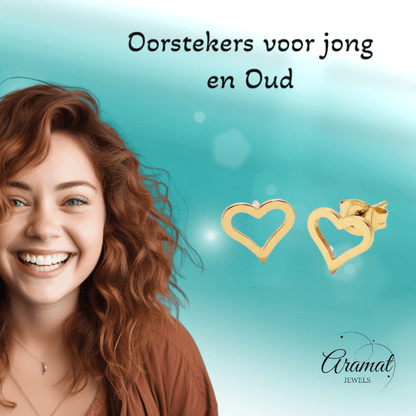 Roestvrij Staal Hartje Oorbellen Goudkleur 8mm Open - Aramat Jewels - Oorbellen - cadeautip