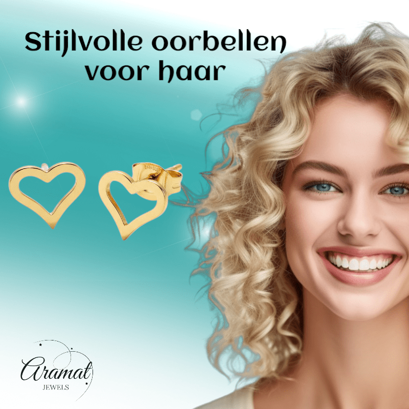 Roestvrij Staal Hartje Oorbellen Goudkleur 8mm Open - Aramat Jewels - Oorbellen - cadeautip