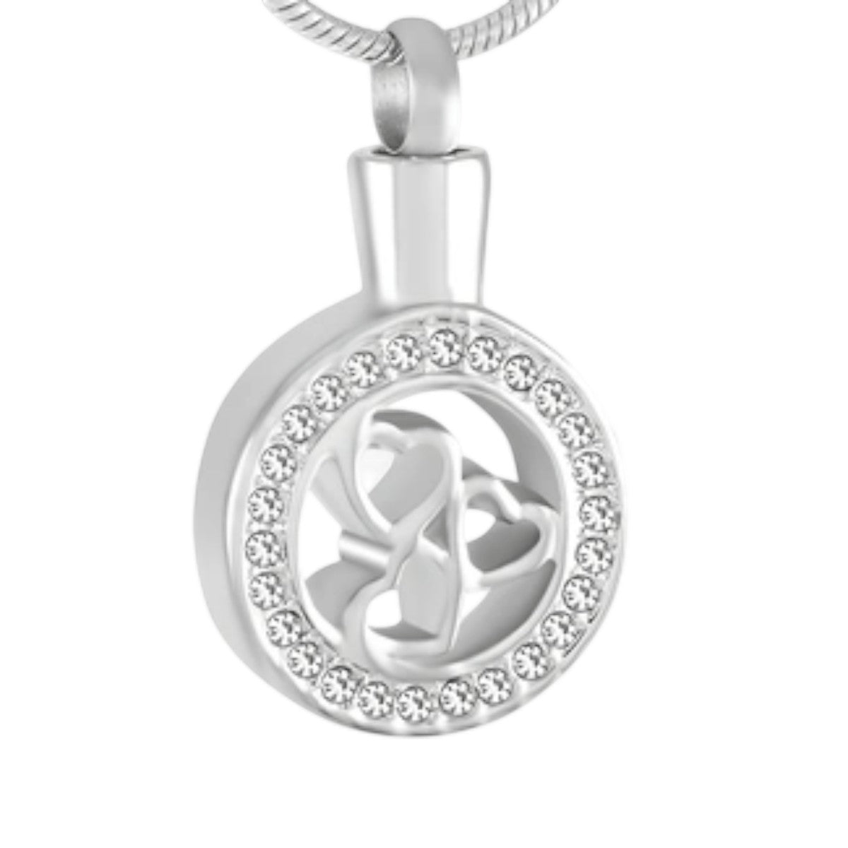 Ronde ashanger met 3 hartjes & kristalrand - Aramat Jewels - Gedenkhangers - cadeautip