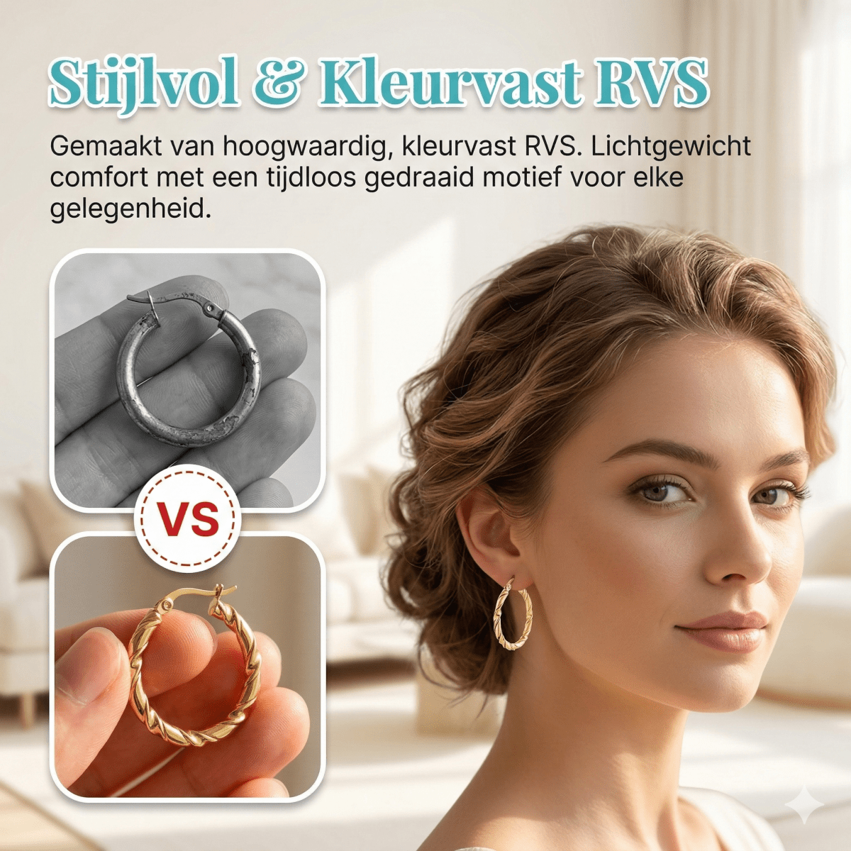 Ronde Oorringen RVS 30mm – Goudkleurig met Gedraaid Motief - Aramat Jewels - Oorringen - cadeautip