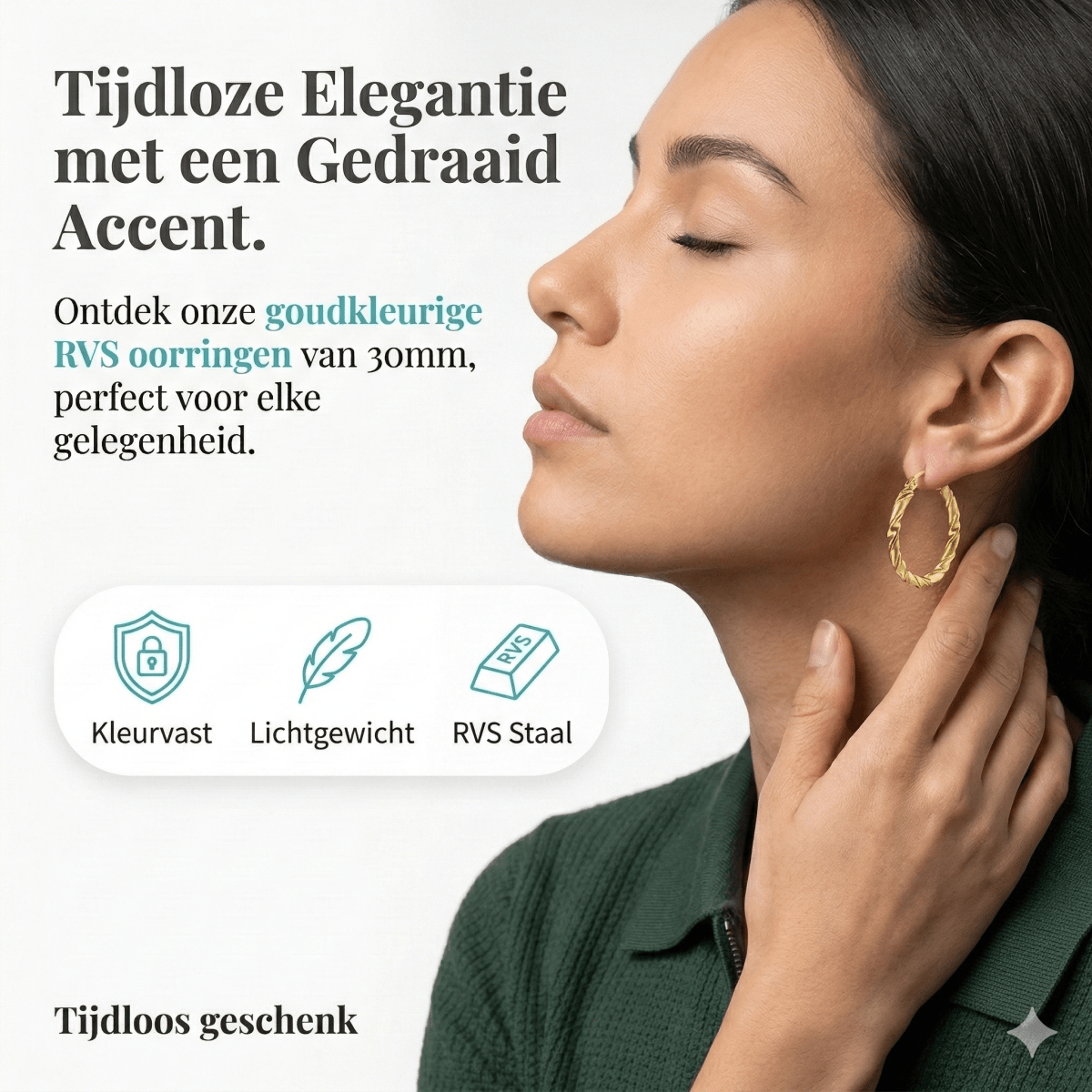 Ronde Oorringen RVS 30mm – Goudkleurig met Gedraaid Motief - Aramat Jewels - Oorringen - cadeautip