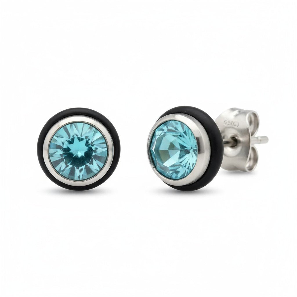Ronde Stalen Oorbellen met Lichtblauwe Zirkonia - Aramat Jewels - Oorbellen - cadeautip