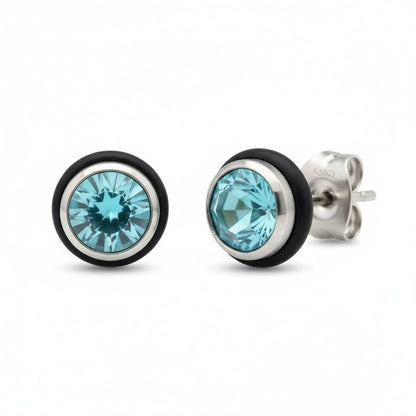 Ronde Stalen Oorbellen met Lichtblauwe Zirkonia - Aramat Jewels - Oorbellen - cadeautip