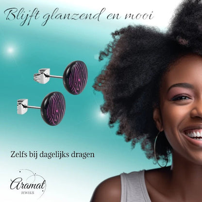 Ronde Zebra Print Oorbellen - 7mm Paars/Zwart - oor2684 - tte122 - Oorbellen kopen# - 7mm - acryl