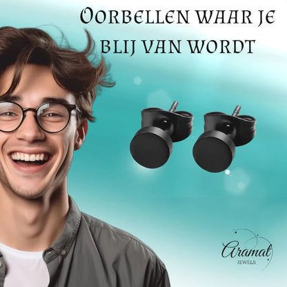 Ronde Zwarte Oorknopjes 6 mm – RVS - oor3154 - Oorbellen kopen# - 6mm - alles - cadeau