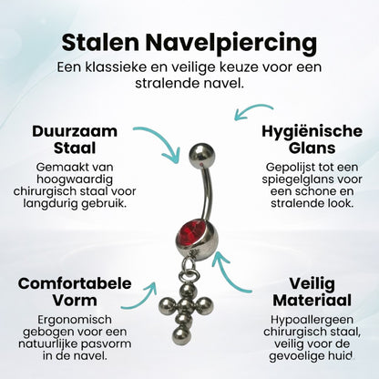 Red Zirconia Cross Steel Navel Piercing