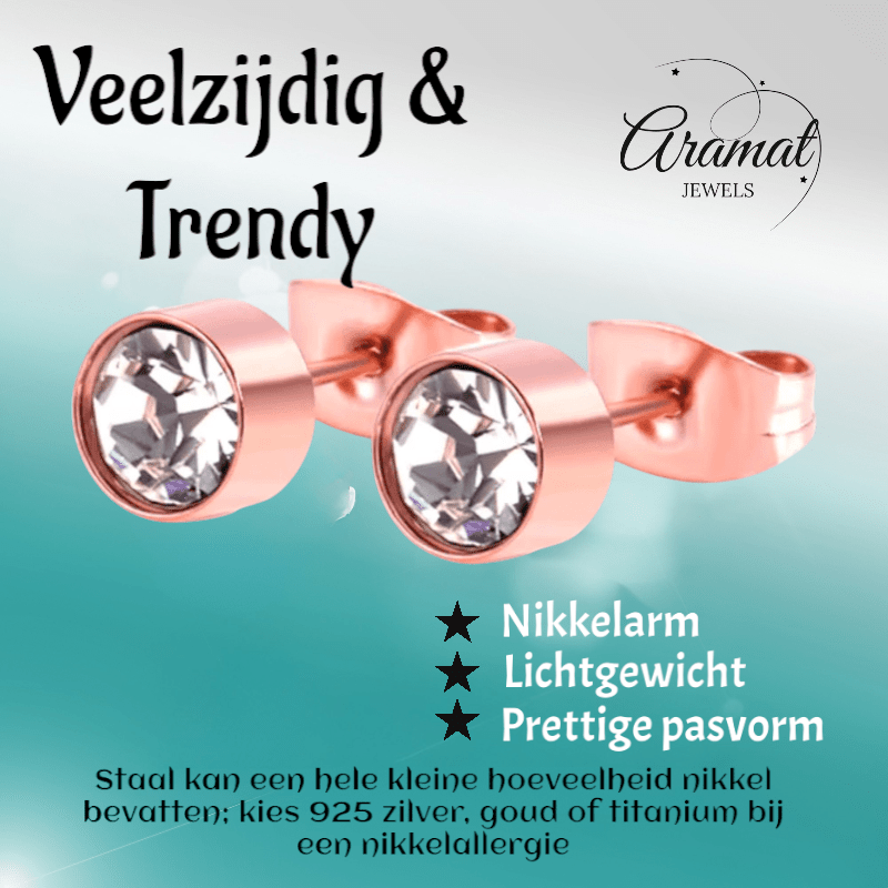 Rosékleurige kristallen oorstekers – 6 mm - oor3746 - Oorbellen kopen# - 6mm - alles - cadeau