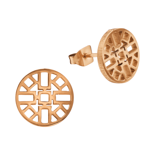 Rosékleurige Oorbellen Azteken Motief 10mm - Aramat Jewels - Oorbellen - cadeautip