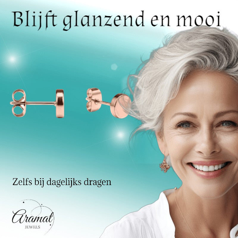Rosekleurige Ronde Oorstekers RVS 3mm - Aramat Jewels - Oorbellen - cadeautip
