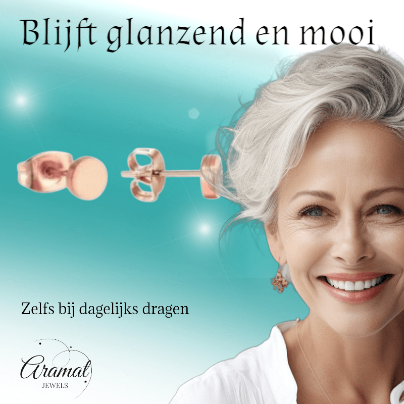 Rosekleurige Ronde Oorstekers RVS 5mm - Aramat Jewels - Oorbellen - cadeautip