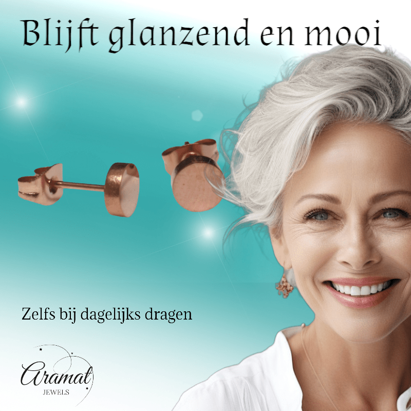 Rosekleurige Ronde Oorstekers RVS 6mm - Aramat Jewels - Oorbellen - cadeautip