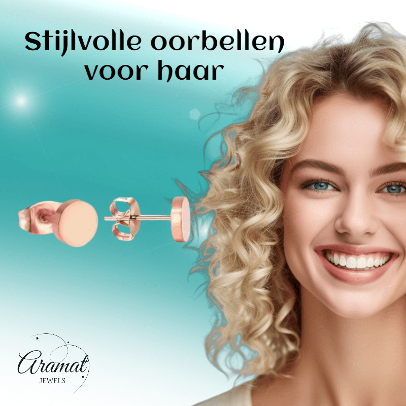 Rosekleurige Ronde Oorstekers RVS 7mm - Aramat Jewels - Oorbellen - cadeautip