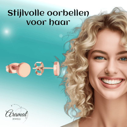 Rosekleurige Ronde Oorstekers RVS 7mm - Aramat Jewels - Oorbellen - cadeautip