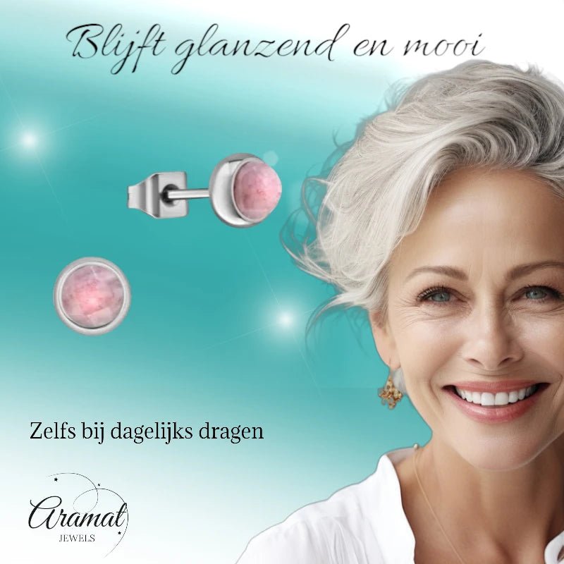 Roze Aardbeienkwarts Oorbellen - Staal - 5mm - oor1920 - 34494 - Oorbellen kopen# - 5mm - aardbeienkwarts - alles