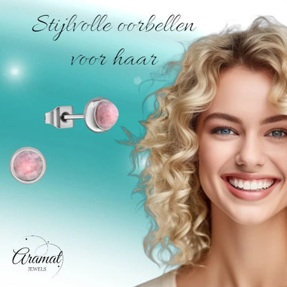 Roze Aardbeienkwarts Oorbellen - Staal - 5mm - oor1920 - 34494 - Oorbellen kopen# - 5mm - aardbeienkwarts - alles