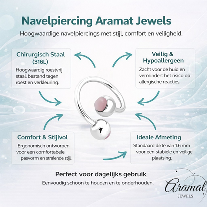 Roze Cat Eye Stalen Spiraal navelPiercing