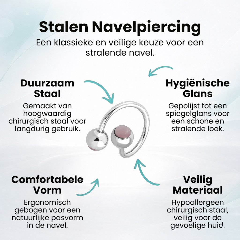 Roze Cat Eye Stalen Spiraal navelPiercing
