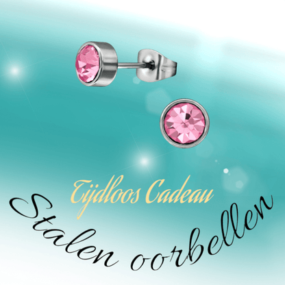 Roze kristal oorstekers – 5mm zilver RVS - Aramat Jewels - Oorbellen - cadeautip
