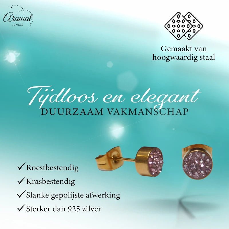 Roze kristallen oorstekers 6 mm – goudkleurig - oor3104 - Oorbellen kopen# - 6mm - alles - cadeau