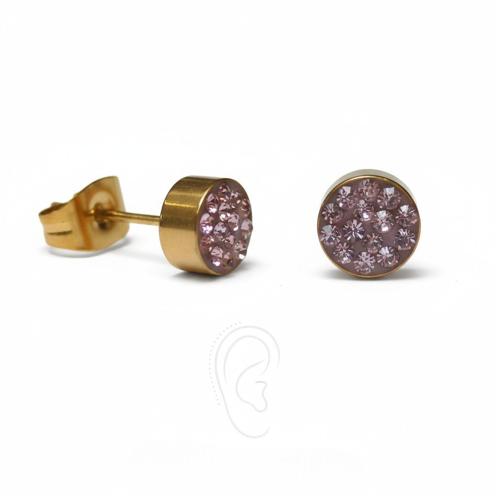 Roze kristallen oorstekers 6 mm – goudkleurig - Aramat Jewels - Oorbellen - cadeautip
