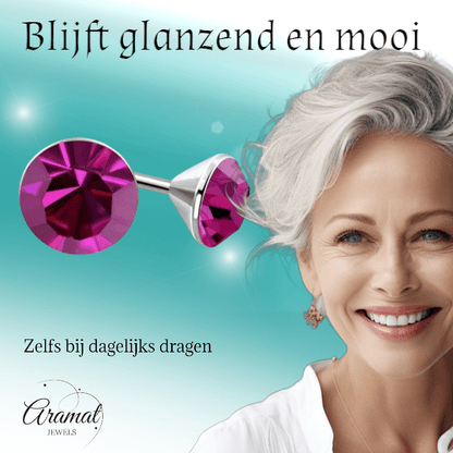 Roze Mini Kristal Oorbellen – 3mm – RVS - Aramat Jewels - Oorbellen - cadeautip