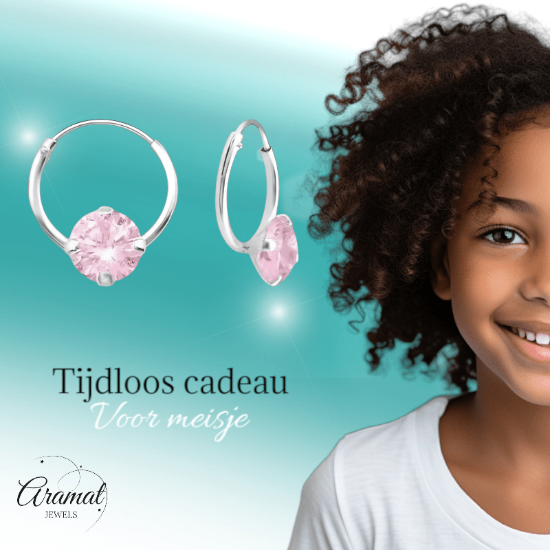 Roze Zirkonia Oorringetjes kind - Aramat Jewels - Oorringen - cadeautip
