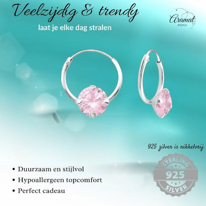 Roze Zirkonia Oorringetjes kind - Aramat Jewels - Oorringen - cadeautip