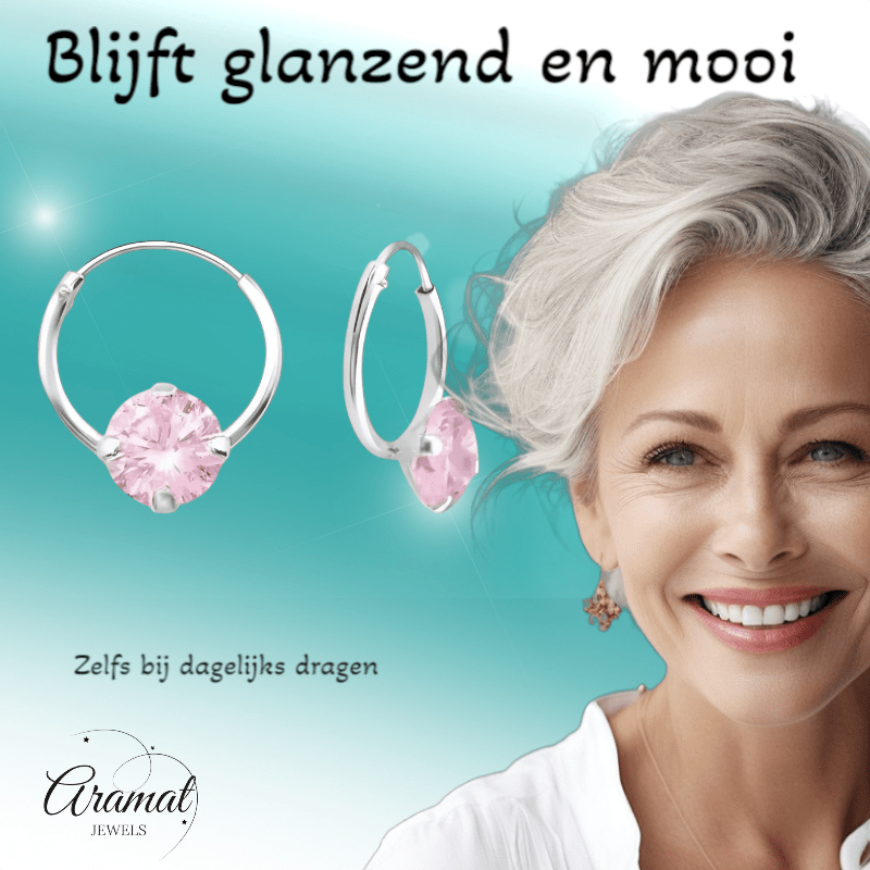 Roze Zirkonia Oorringetjes kind - Aramat Jewels - Oorringen - cadeautip