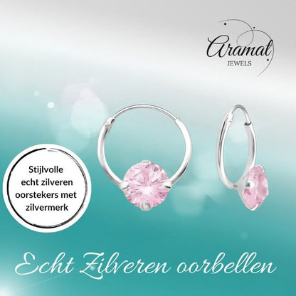 Roze Zirkonia Oorringetjes kind - Aramat Jewels - Oorringen - cadeautip