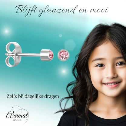 Roze zirkonia zweerknopjes 3mm RVS - oor605 - XE30032 - Oorbellen kopen# - 3mm - alles - cadeau