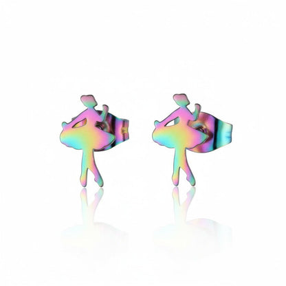 RVS Ballerina Oorbellen 12x7mm Multikleur - Danseres Ballet Studs - Aramat Jewels - Oorbellen - cadeautip