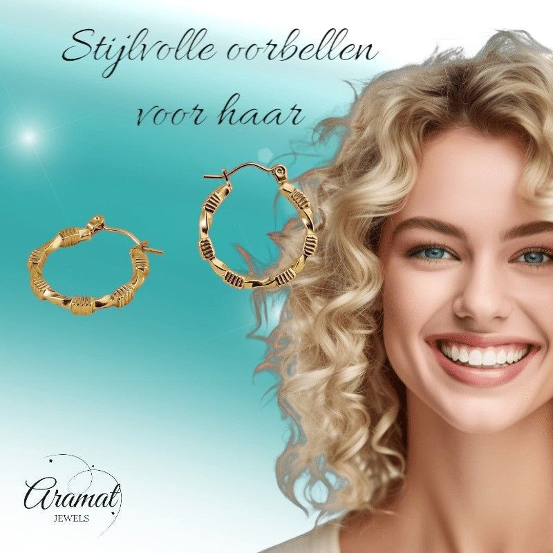 RVS Blokjes Oorringen 25x23mm Goudkleurig - oor6366 - 514408 - Oorringen kopen# - 25mm - alles - blokjes