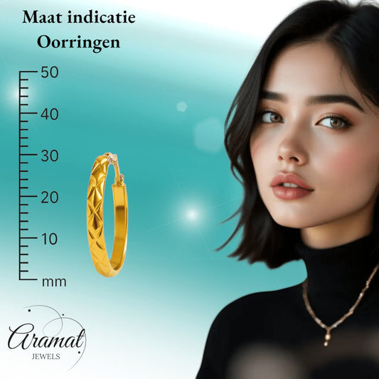 RVS Creolen Ruitjes Goudkleur 30mm - Grote Hoepel Oorbellen - Aramat Jewels - Oorringen - cadeautip