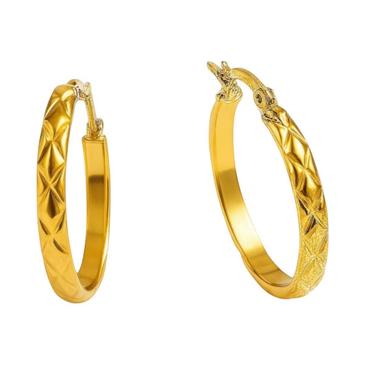RVS Creolen Ruitjes Goudkleur 30mm - Grote Hoepel Oorbellen - Aramat Jewels - Oorringen - cadeautip