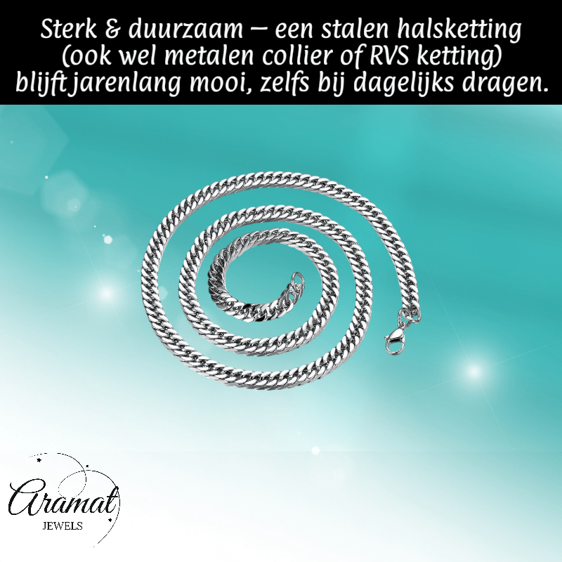 RVS Curb Chain Ketting Zilverkleur 50 - 60cm - Stoere Schakelketting - Aramat Jewels - Halskettingen - cadeautip